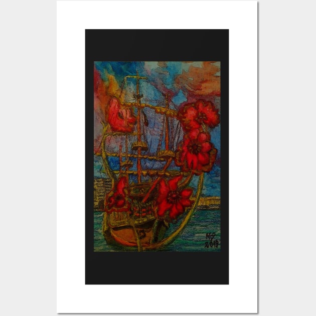 Ship and Sea Flowers Wall Art by Marsal